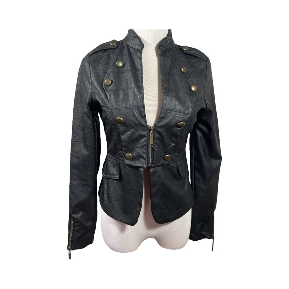 Ashly Textured Vegan Leather Military Jacket